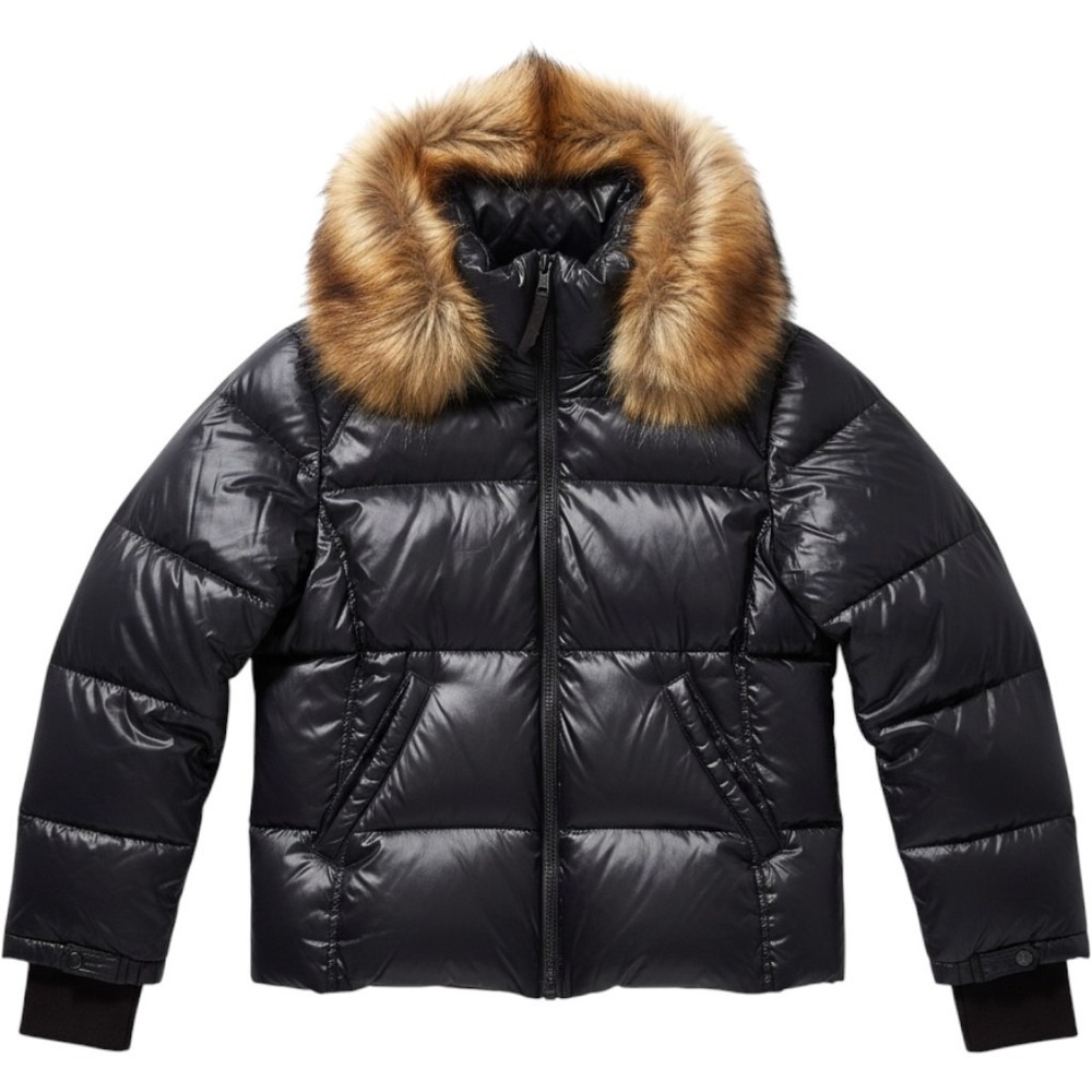 S13 Allie Women's Jet Natural Faux Fur Trim Hooded Down Puffer Coat Size XL